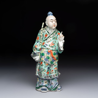 A Chinese famille verte figure of Han Xiangzi 韓湘子, Jiangxi mark, 19th C.