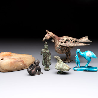 Six various bronze, stone and ceramic wares, Iran/Egypt/Roman/China, 1st C. and later