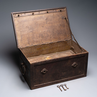 A large iron strongbox with three keys, France or Germany, 19th C.