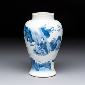 A fine Chinese blue and white 'Tao Yuanming 陶渊明' vase, Chenghua mark, Kangxi