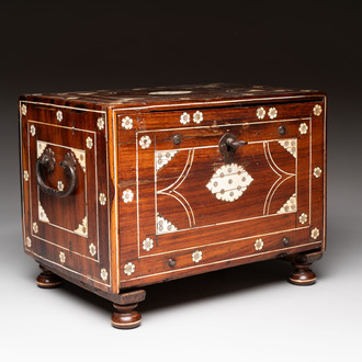 An Indo-Portuguese ivory-inlaid rosewood table cabinet, Gujarat or Sindh, 17th C.