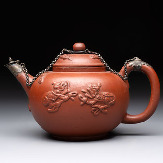 A Dutch Delft Yixing-style red earthenware teapot and cover, Ary De Milde mark, late 17th C.