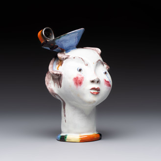 Walter Bosse (Vienna, 1904-1979): 'Female Bust', polychrome ceramic, 20th C.