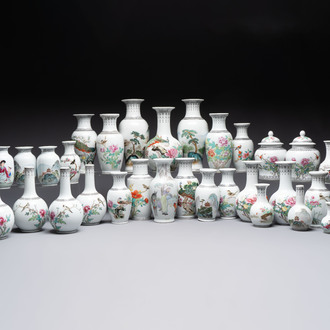 31 Chinese famille rose vases, Qianlong and Jingdezhen marks, 20th C.