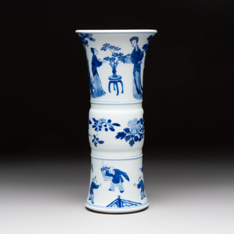 A Chinese blue and white 'Long Eliza and playing boys' 'gu' vase, Kangxi