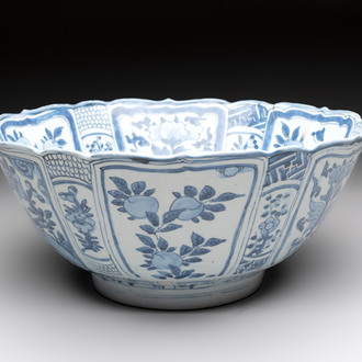 A Chinese blue and white 'kraak' bowl with ducks and flowers, Wanli