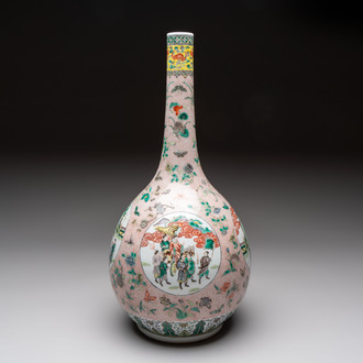 A Chinese famille verte bottle vase, 19th C.