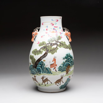 A fine Chinese famille rose 'hu' 'deer and monkey' vase, 19th C.