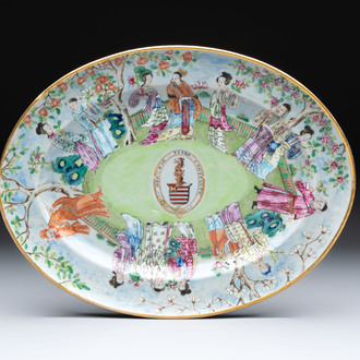 A Chinese Canton famille rose oval armorial dish with the arms of Caulfield for the English market, Daoguang, ca. 1825
