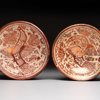 Two large Hispano-Moresque lustre-glazed dishes with a bird, Valencia or Manises, Spain, late 16th C.
