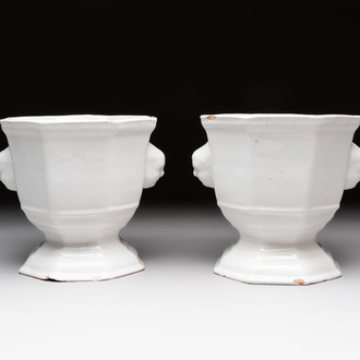A pair of white-glazed Brussels faience jardinières, 18th C.