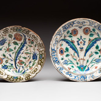 Two Iznik 'saz leaf' pottery dishes, Turkey, 16th C.