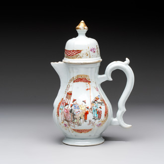 A Chinese famille rose 'mandarin subject' jug and cover, Qianlong