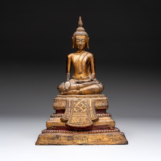 A large Thai gilt-lacquered bronze Buddha, 19th C.