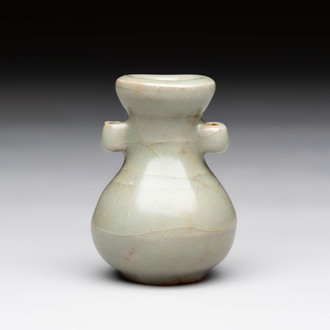 A Chinese Longquan celadon miniature 'Touhu' vase, Yuan/Ming