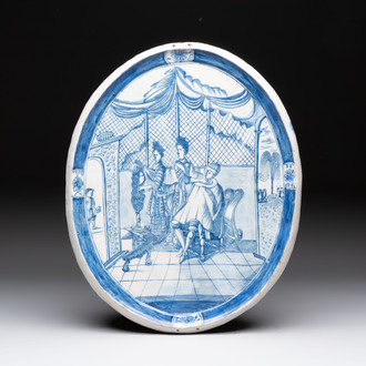 A blue and white Dutch Delft 'The King's Wig' plaque, 18th C.