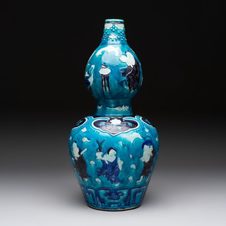 A large Chinese Fahua 'Ba Xian Zhu Shou 八仙祝壽' double gourd vase, 19th C.