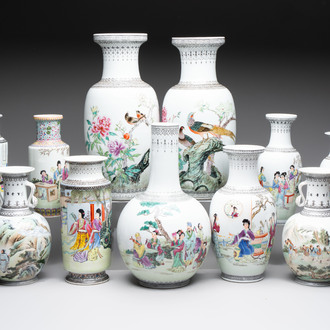 11 Chinese famille rose vases, Guang Hua Yi Pin 光華藝品, Qianlong and Jingdezhen marks, 20th C.