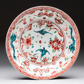 A Chinese Swatow wucai 'dragon and phoenix' dish, Ming
