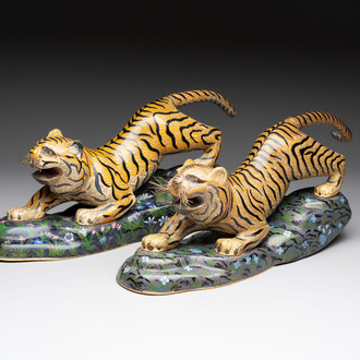 A pair of Chinese cloisonné tigers, Republic