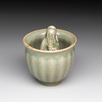 A Chinese Longquan celadon 'Trick Cup', Ming or later