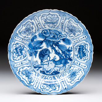 A Chinese blue and white 'deer and pine tree' plate, Wanli