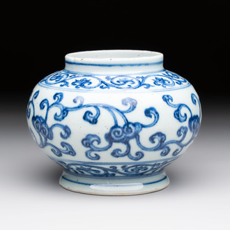 A Chinese blue and white jar with floral design, Ming