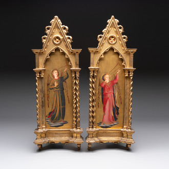 Attributed to C.L. Romoli: 'Trumpeting Angels', oil on panel, Italy, Neo-Gothic, 19th C.
