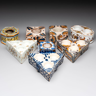 A collection of six Spanish spice boxes and two inkwells, 18th C.