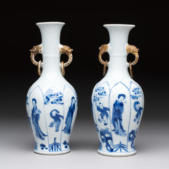 A pair of Chinese blue and white 'Long Eliza and playing boys' vases, Kangxi