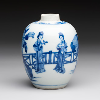 A Chinese blue and white 'Long Eliza' tea caddy, Kangxi