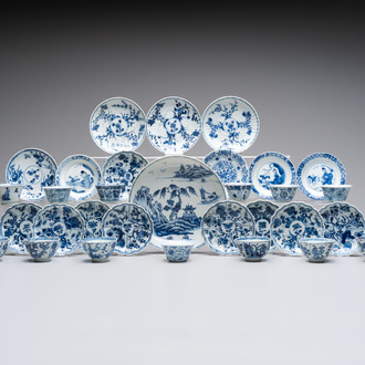 A collection of 31 Chinese blue and white tea wares, Wanli and Chenghua marks, Kangxi