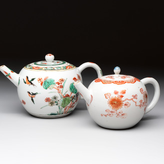 A Chinese famille verte teapot and a gilt-decorated iron-red teapot, Kangxi