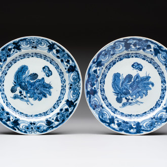 A pair of Chinese blue and white 'botanical' dishes after Maria Sybilla Merian, Qianlong