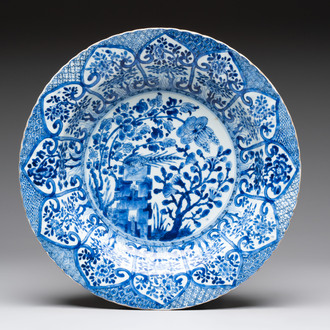 A Chinese blue and white 'pheasant' basin, Kangxi