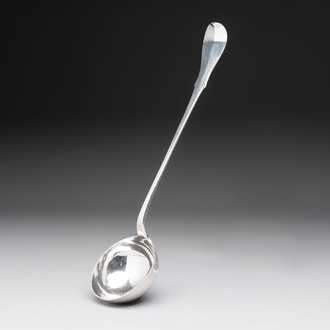 A silver ladle, marked Pieter de Thieu, Bruges, dated (17)77