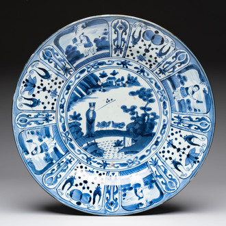 A massive Japanese Arita blue and white 'fisherman' dish, Edo, 17th C.