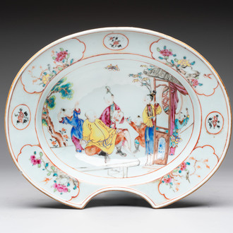 A Chinese Canton famille rose shaving bowl with figurative design, Qianlong
