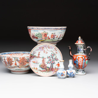Six varied Chinese European-decorated wares, Kangxi/Qianlong