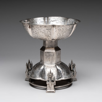 A large and impressive Neo-Gothic silver standing cup, probably Germany, 19th C. or earlier