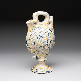 A polychrome spotted Spanish clam-form ewer, Aragon or Manises, 19th C.