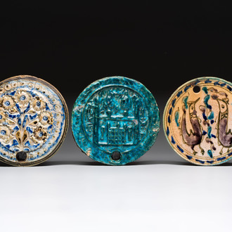 Three glazed pottery beehive covers, Persia, 19/20th C.