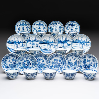 13 Chinese blue and white cups and 15 saucers, Kangxi