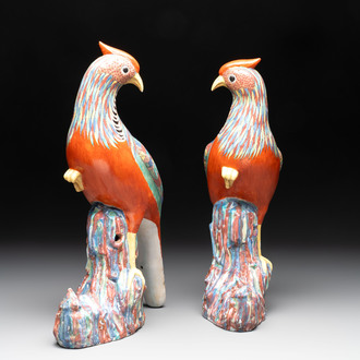 * A pair of famille rose-style models of pheasants, Samson, Paris, 19th C.