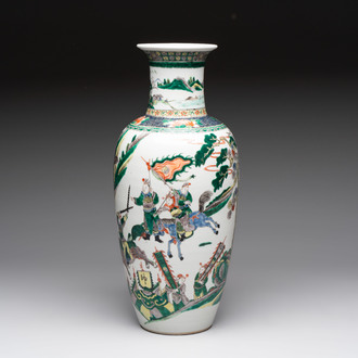 A Chinese famille verte 'Feng Shen Yan Yi 封神演義' vase, Kangxi mark, 19th C.