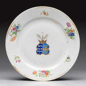 A Chinese famille rose gilt-decorated armorial plate, Qianlong
