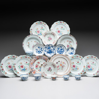 22 Chinese blue, white and famille rose wares, Kangxi and Qianlong