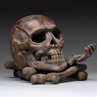 An Italian carved wooden 'vanitas' or 'memento mori' sculpture, 19th C.