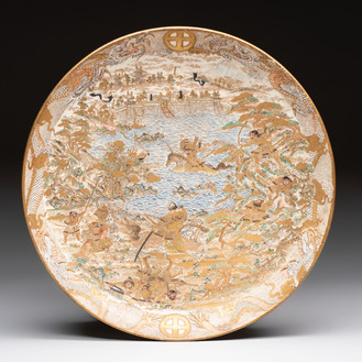 A Japanese Satsuma 'warrior' dish, Morita Tokuichi 森田 徳 mark, Meiji, 19th C.