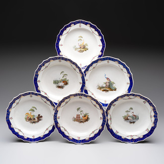 A set of six The Hague-decorated Tournai porcelain plates with birds, last quarter 18th C.